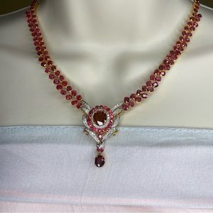 Designer New Red Spinel ,Garnet and Diamond Necklace in 18k solid gold